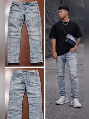 Southpole Moto Skinny Jeans – Light Wash, Ribbed Panel Youth Size 18